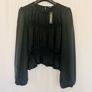 Elegant Steve Madden Black Sheer Long Sleeve Top